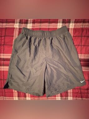 Nike Men's Brief-Lined Volley Shorts in Gray with White Swoosh